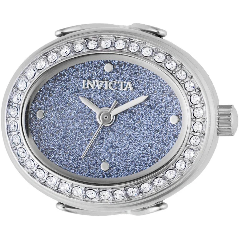 Invicta Mini Crystal Ring Watch Blue Glitter Dial Silver Tone